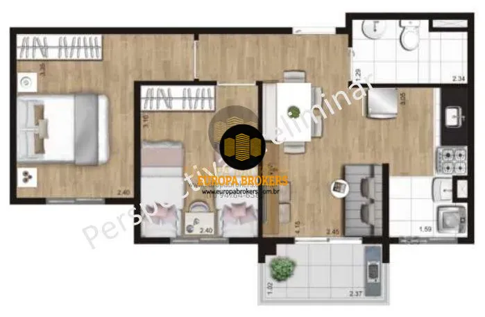 PLANTA DE 44 m² TIPO B