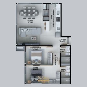 Apartamento com 70m², 2 dormitórios, 1 suíte, 1 vaga no Topazio em Torres para Comprar