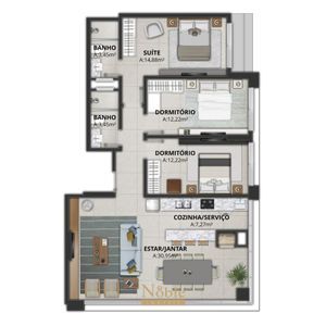 Apartamento com 102m², 3 dormitórios, 1 suíte, 2 vagas no Maui Residencial em Torres para Comprar