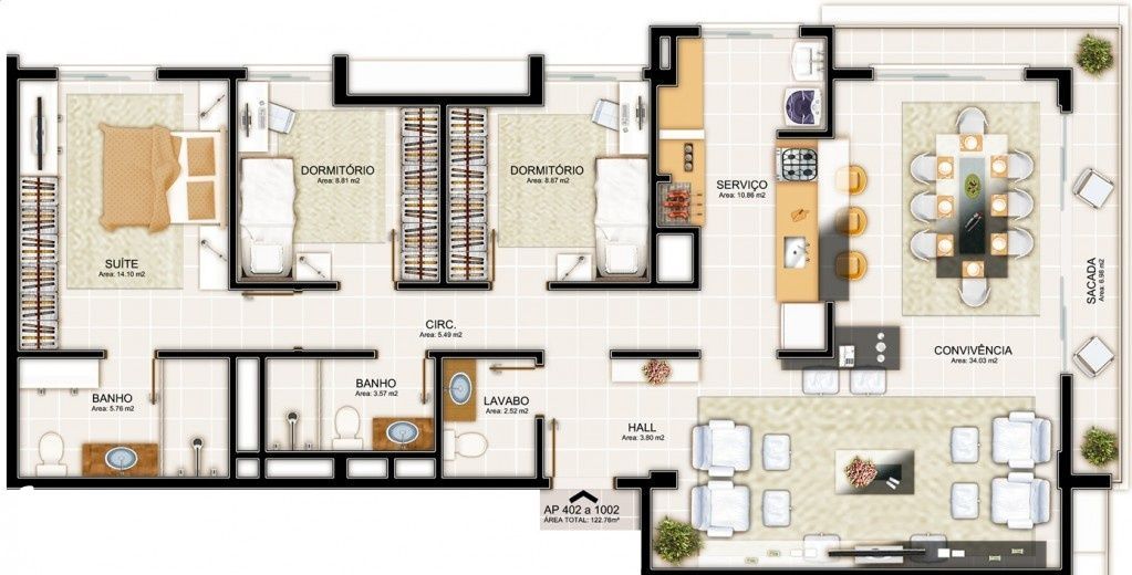 Apartamento à venda com 3 quartos, 122m² - Foto 2