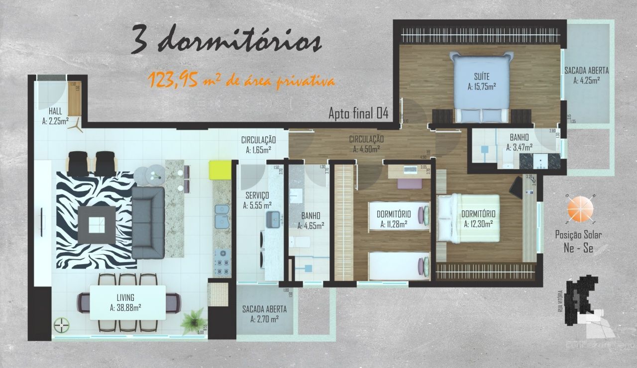 Apartamento com 3 Dormitórios à venda, 124 m² por R$ 1.200.000,00
