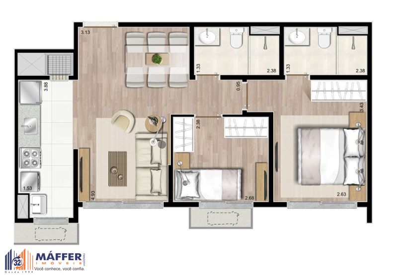 Apartamento, 2 quartos, 56 m² - Foto 4