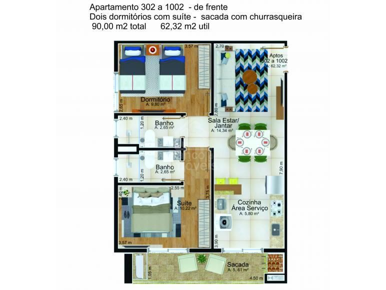 Apartamento à venda com 2 quartos, 62m² - Foto 3