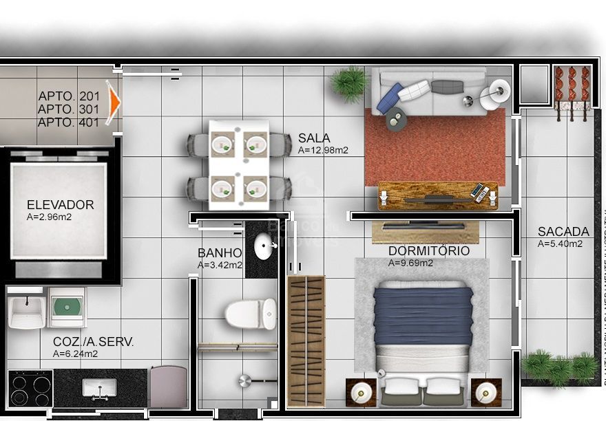 Apartamento à venda com 1 quarto, 45m² - Foto 3