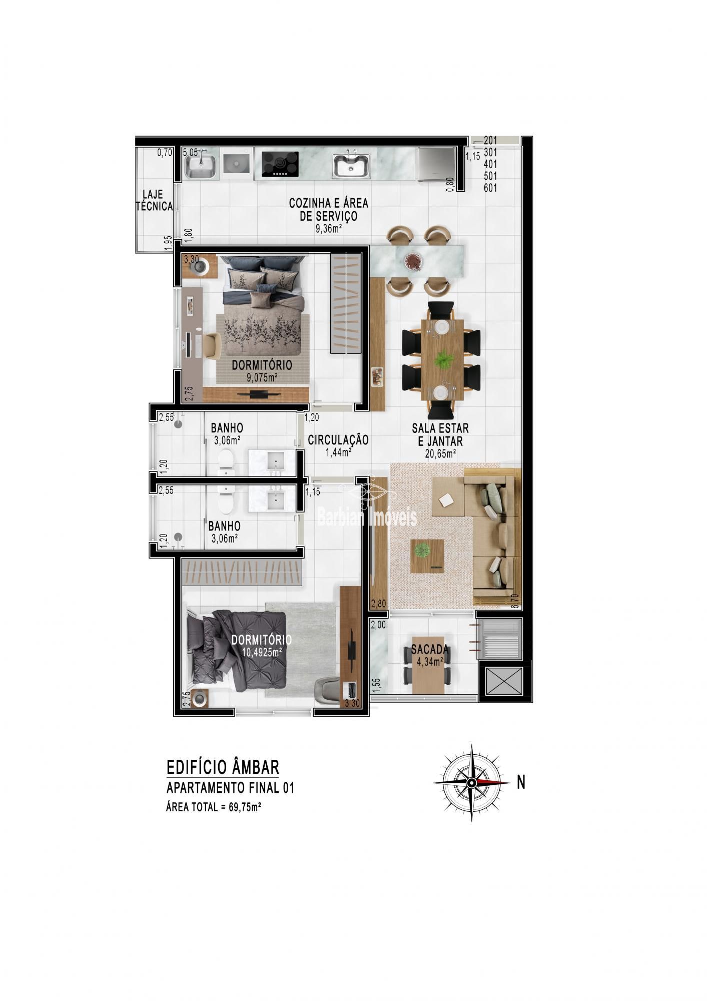 Apartamento, 2 quartos, 69 m² - Foto 2