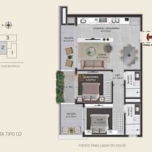 Apartamento com 81m², 2 dormitórios, 1 suíte, 1 vaga no Sunset Place em Torres para Comprar