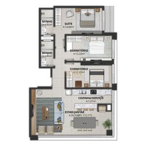 Apartamento com 102m², 3 dormitórios, 1 suíte, 2 vagas no Maui Residencial em Torres para Comprar