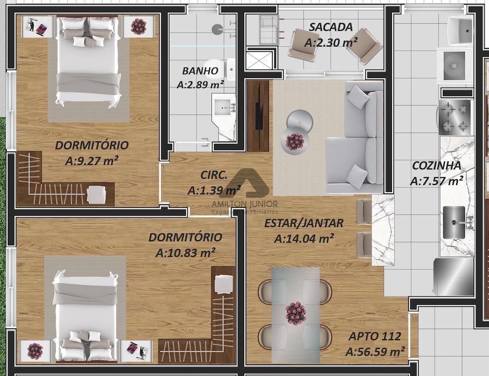 Apartamento à venda com 2 quartos, 56m² - Foto 1