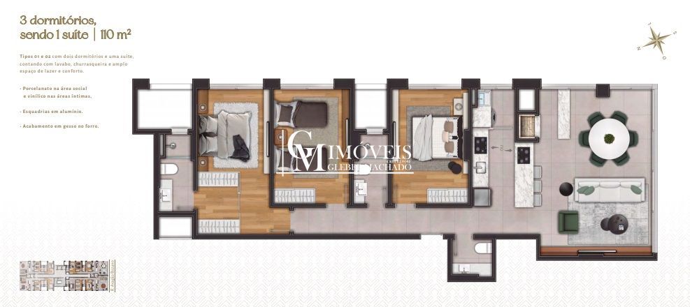 Apartamento novo 3 dormitórios na Praia Grande Torres RS
