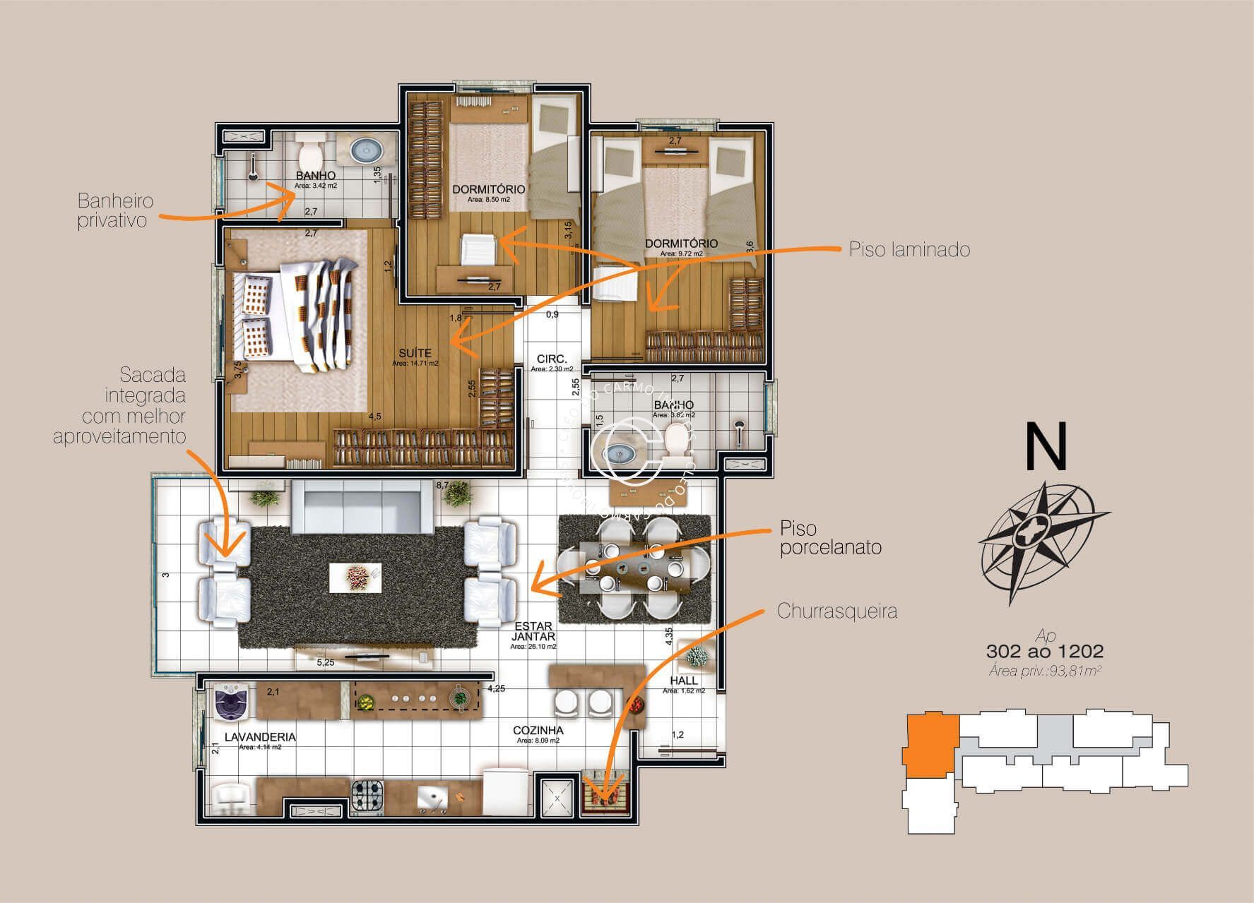 Apartamento à venda com 3 quartos, 93m² - Foto 2