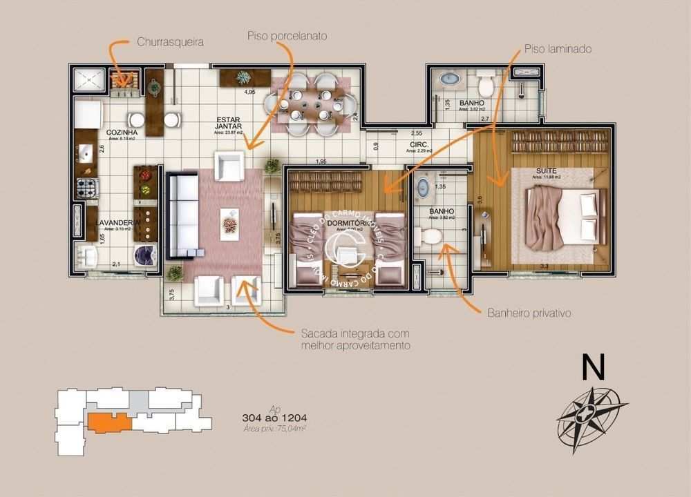 Apartamento, 2 quartos, 75 m² - Foto 2