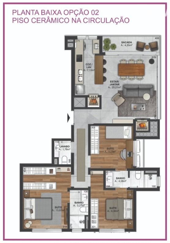 Apartamento à venda com 3 quartos, 100m² - Foto 2