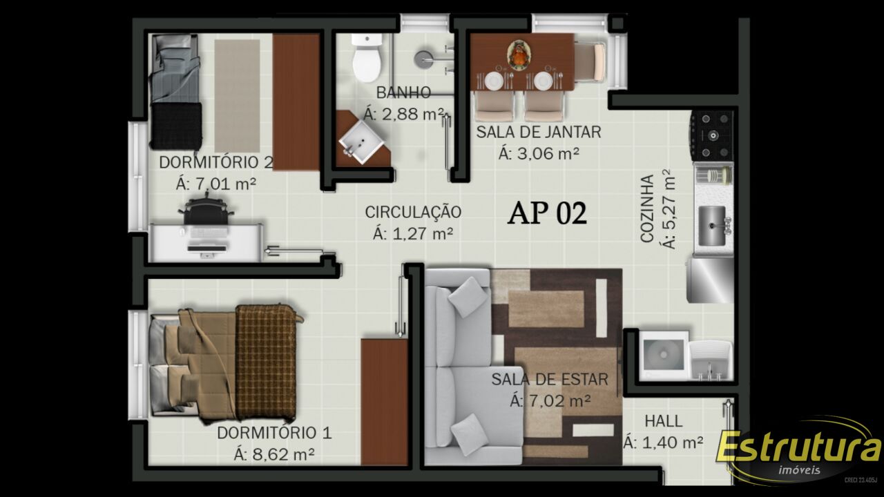 Apartamento com 2 Dormitórios à venda, 50 m² por R$ 210.000,00