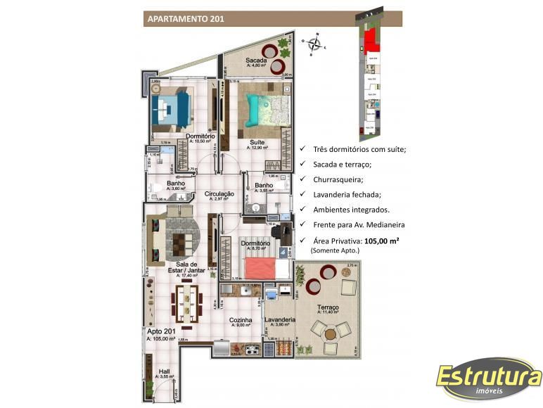 Apartamento com 3 Dormitórios à venda, 105 m² por R$ 560.000,00