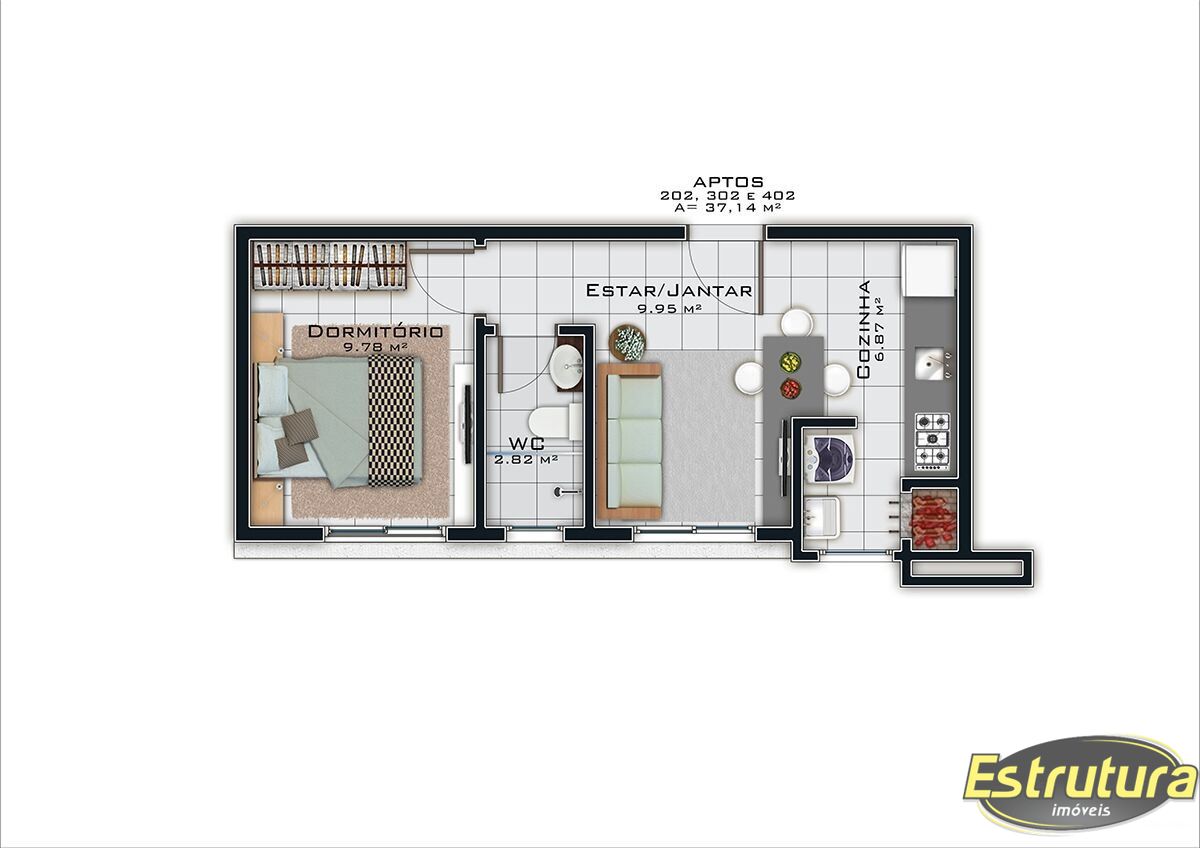 Apartamento com 1 Dormitórios à venda, 35 m² por R$ 164.911,00