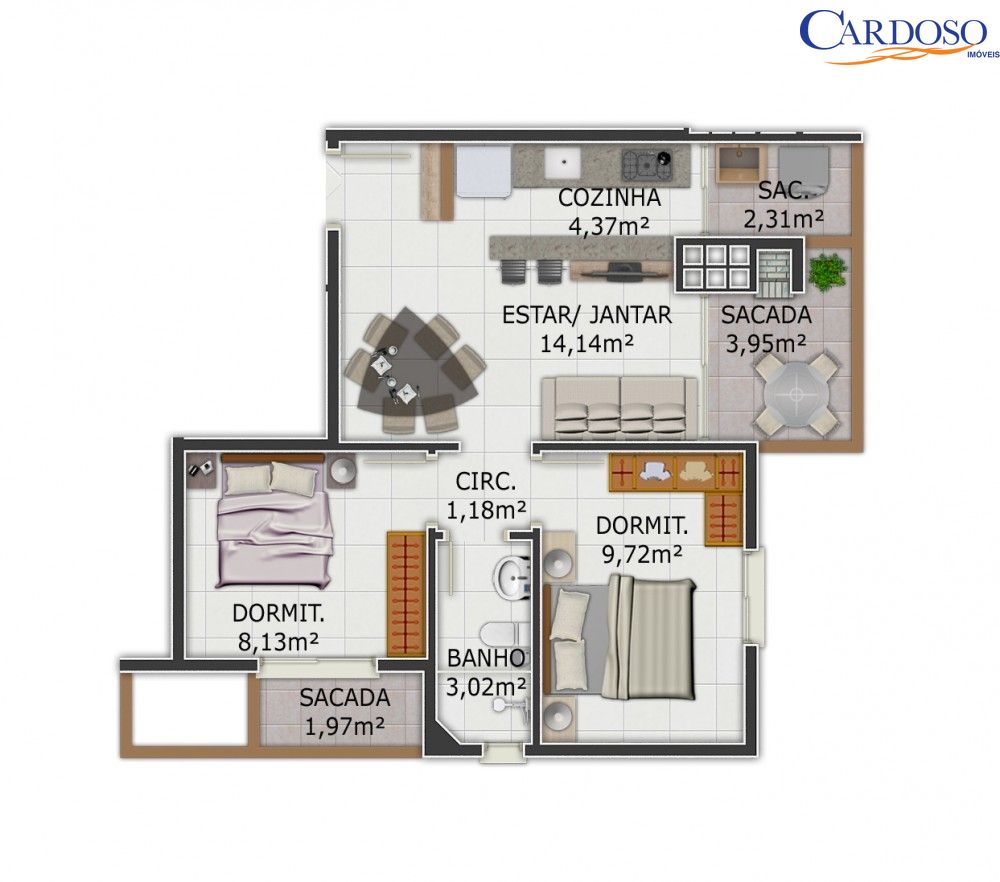 Apartamento com 2 Dormitórios à venda, 65 m² por R$ 381.000,00