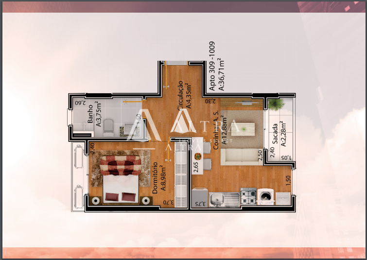 Apartamento à venda com 1 quarto, 34m² - Foto 9