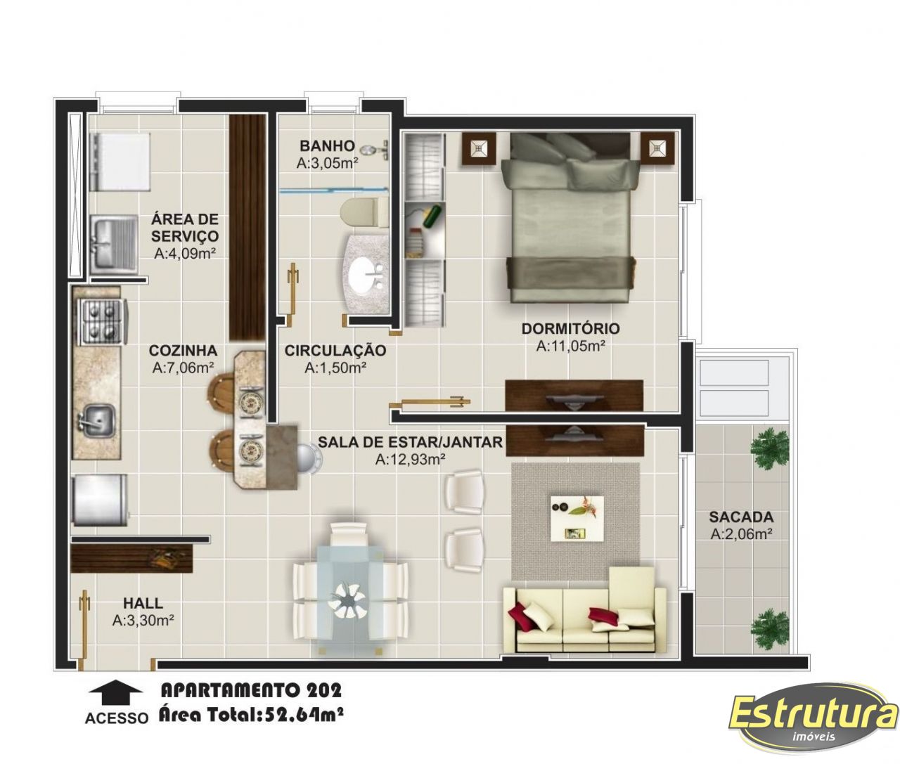 Apartamento com 2 Dormitórios à venda, 52 m² por R$ 868.556,00