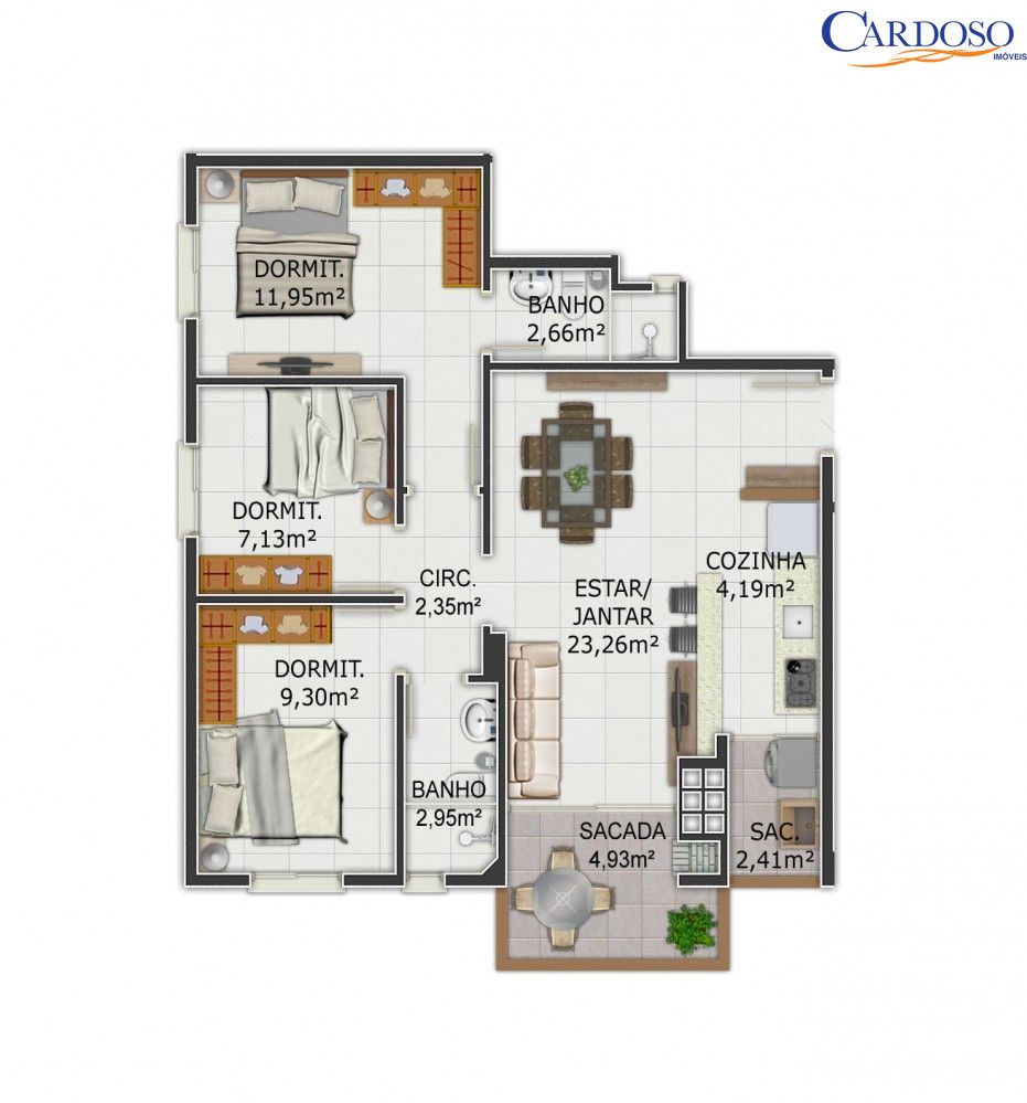 Apartamento com 2 Dormitórios à venda, 65 m² por R$ 381.000,00
