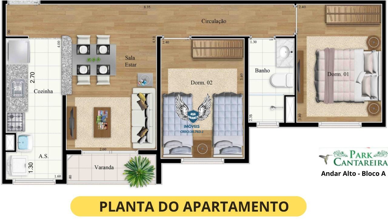 Apartamento no tremembé com 02 dormitórios e 01 vaga de garagem