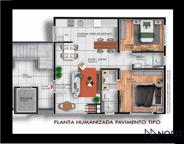 Apartamento 2 dormitório com 1 Suíte com Box para 2 carros