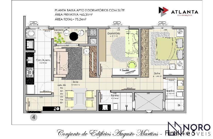 Apartamento de 2 dormitórios 1 suíte em condomínio fechado no bairro urlândia