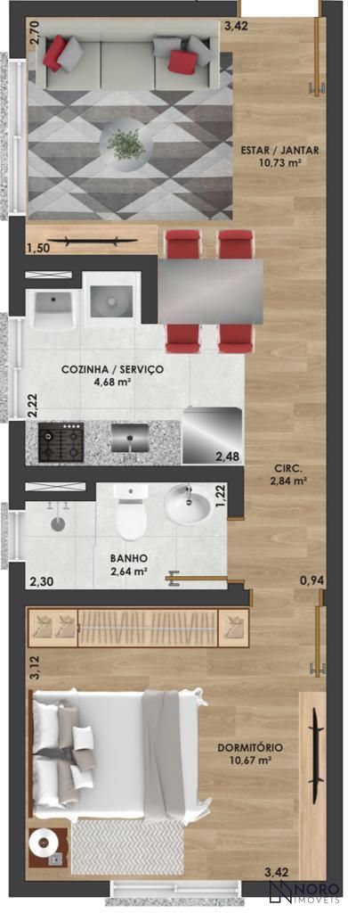 Apartamento à Venda – 1 dormitório- Centro de Santa Maria