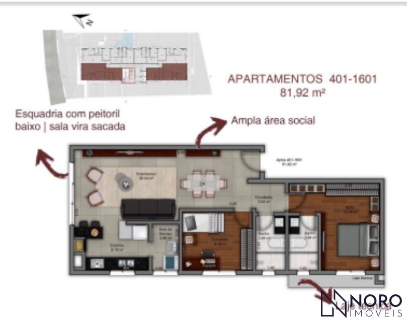 Apartamento à venda no Centro – 81,9 m² privativos, 2 vagas e lazer completo
