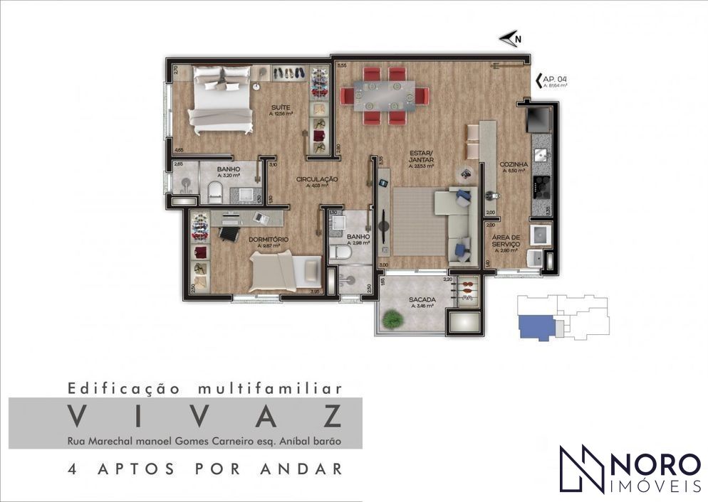 Apartamento Semimobiliado de 2 Dormitórios com Suíte no Edifício Vivaz