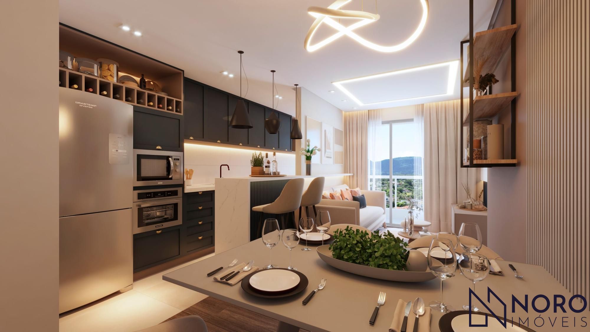 Apartamento 2 dormitórios (1 suite) sala de estar e jantar, sacada com churrasqu