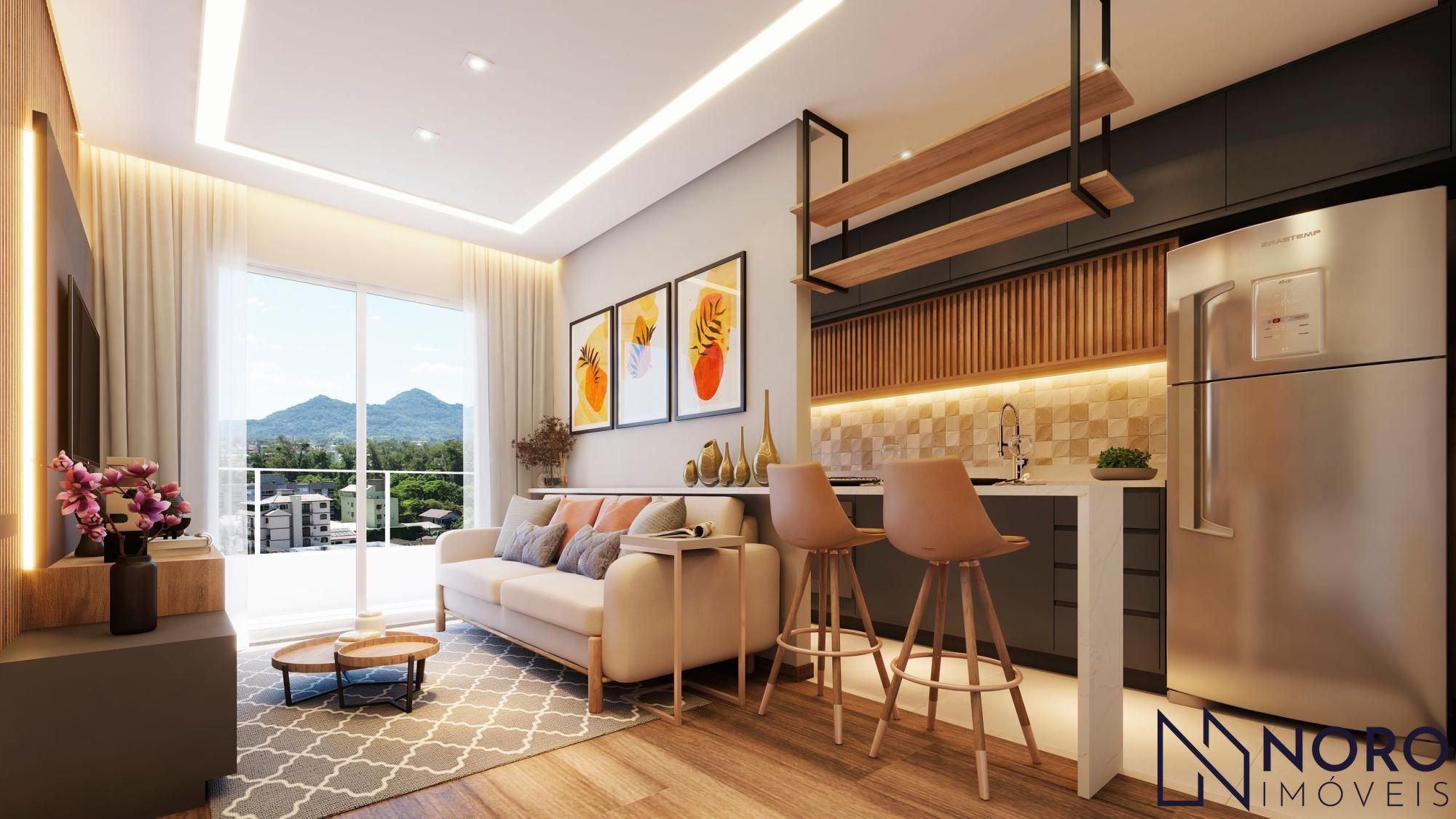 Apartamento 2 dormitórios (1 suite) sala de estar e jantar, sacada com churrasqu