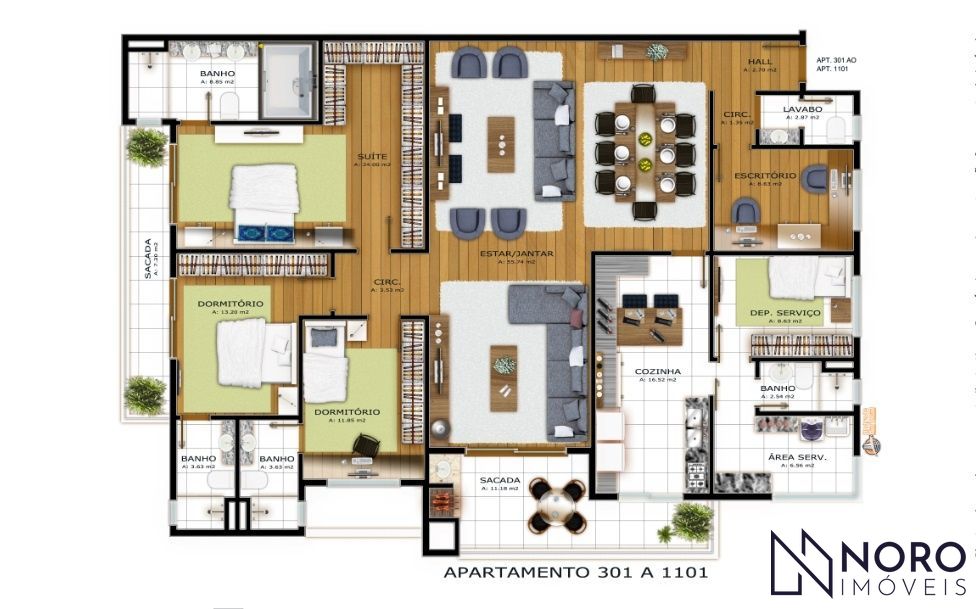 Apartamento mobiliado, 3 suítes, 220m², 4 vagas, Nossa Sra. De Lourdes