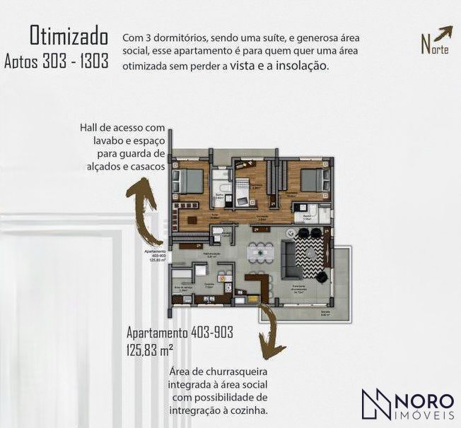 Apartamento de 3 Dormitórios com Suíte, Churrasqueira e Sacada Panorâmica – Resi
