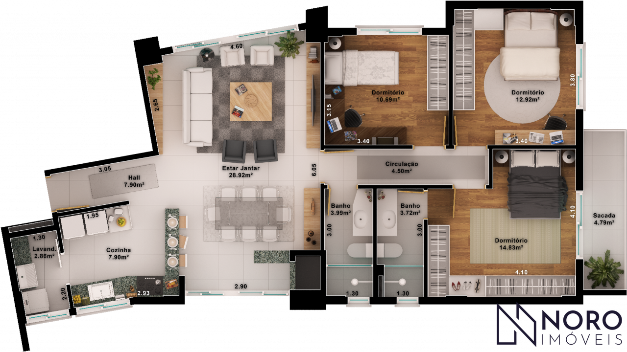 Apartamento com Suíte, Closet e 2 Vagas – Mobiliado, Leste/Norte, com Vidro Dupl