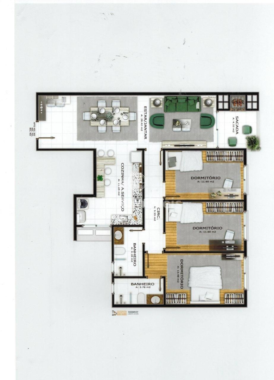 Apartamento com 3 Dormitórios à venda, 119 m² por R$ 600.000,00
