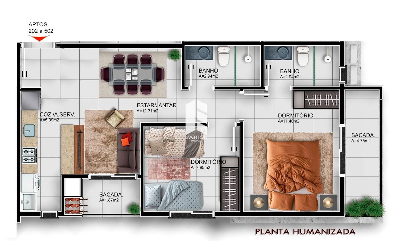 Apartamento de 2 quartos, 60m² no bairro Camobi, em Santa Maria | Eu Corretor