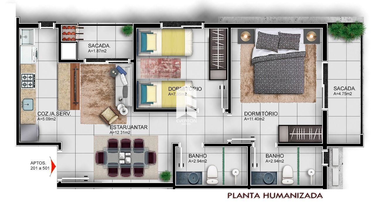 Apartamento de 2 quartos, 60m² no bairro Camobi, em Santa Maria | Eu Corretor