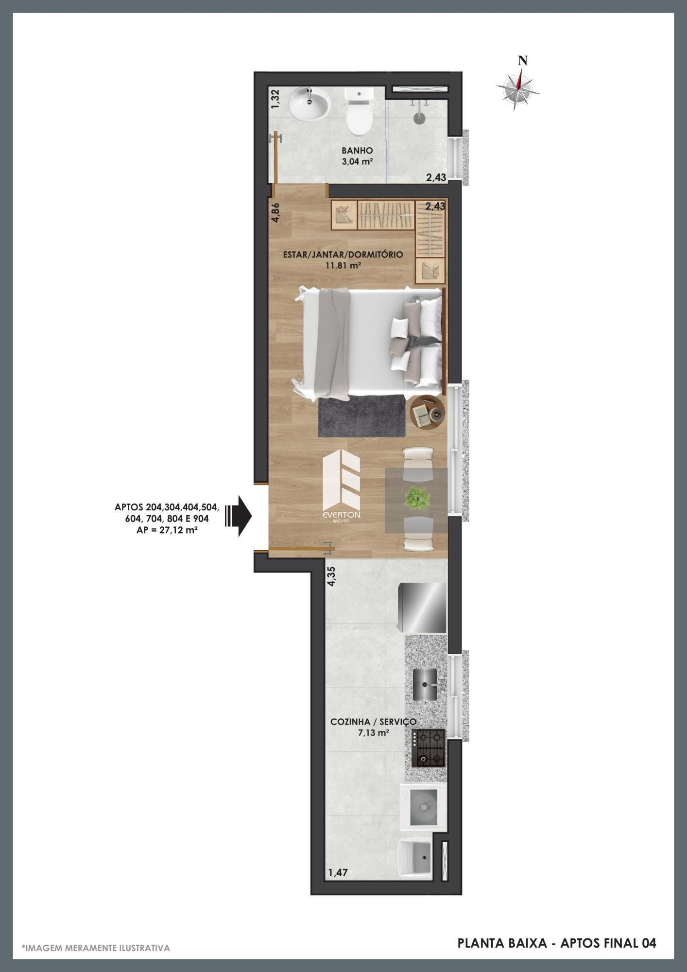 Apartamento de 1 quarto, 27m² no bairro Bonfim, em Santa Maria | Eu Corretor