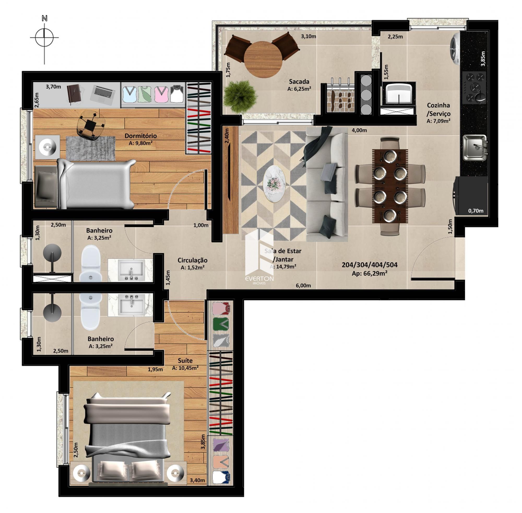 Apartamento de 2 quartos, 66m² no bairro Camobi, em Santa Maria | Eu Corretor