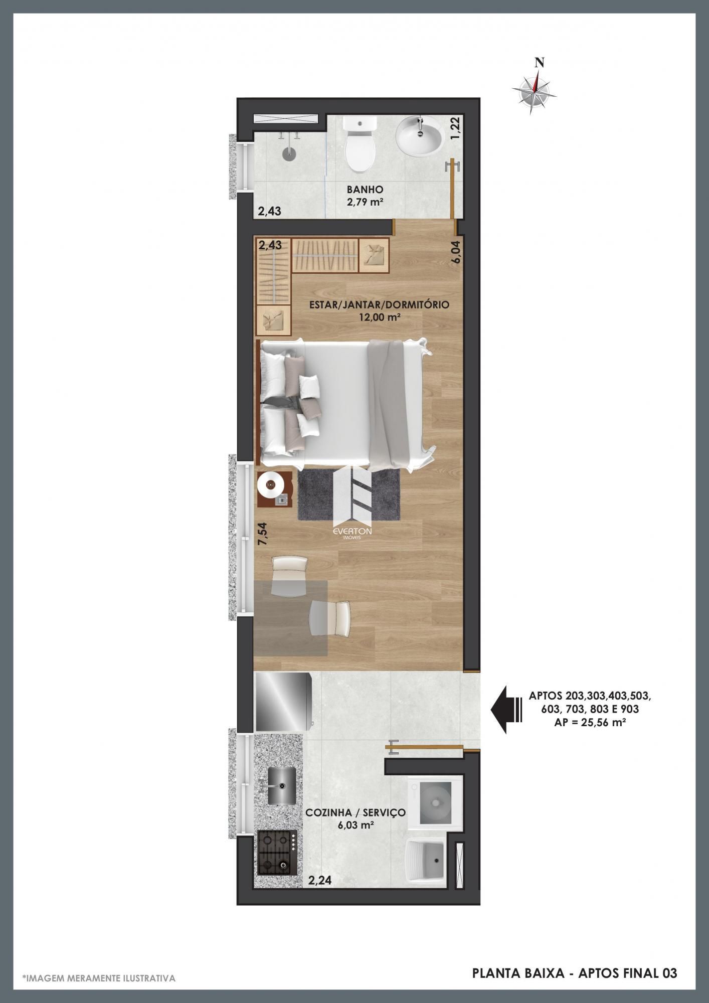 Apartamento de 1 quarto, 25m² no bairro Bonfim, em Santa Maria | Eu Corretor