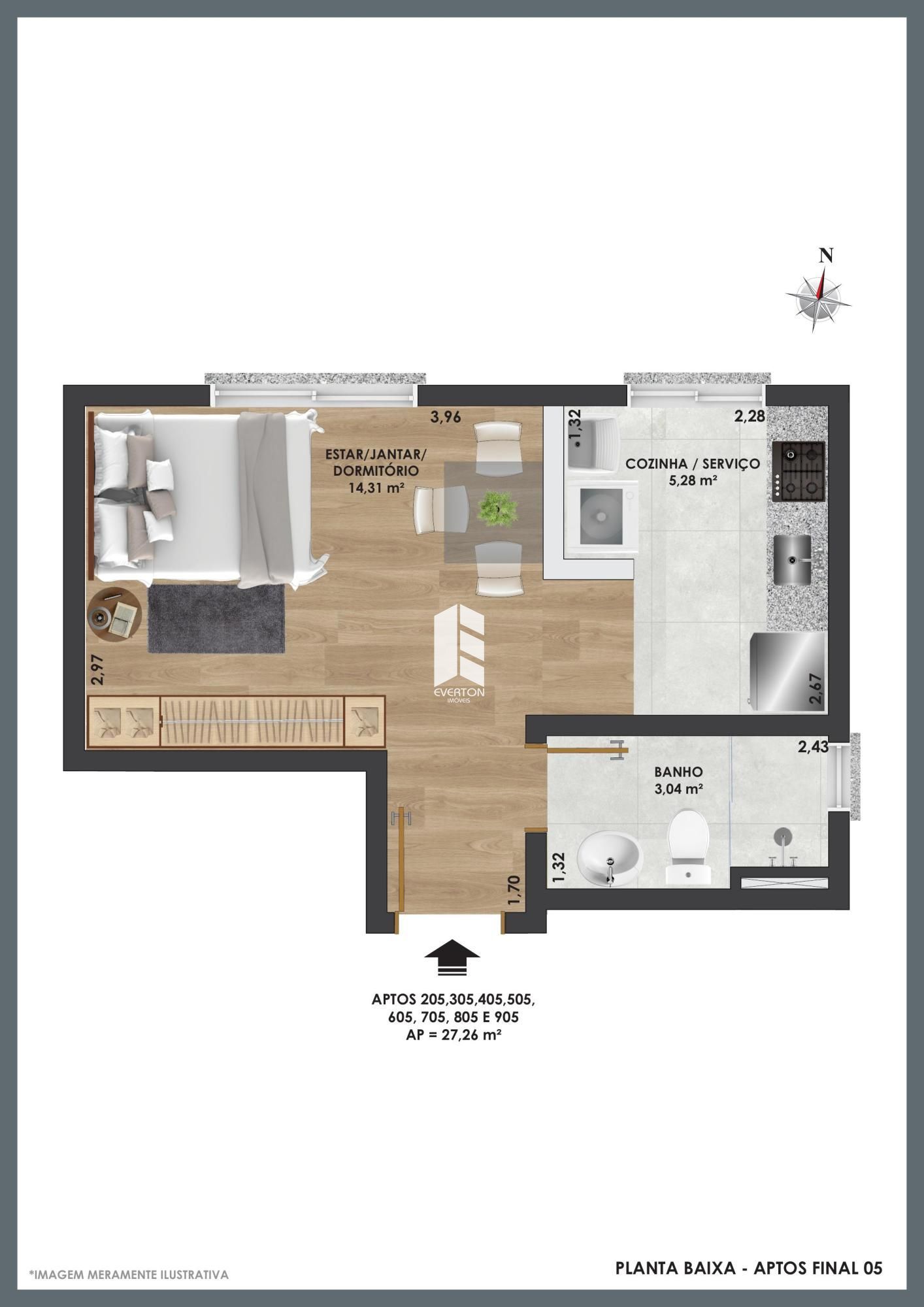 Apartamento de 1 quarto, 27m² no bairro Bonfim, em Santa Maria | Eu Corretor