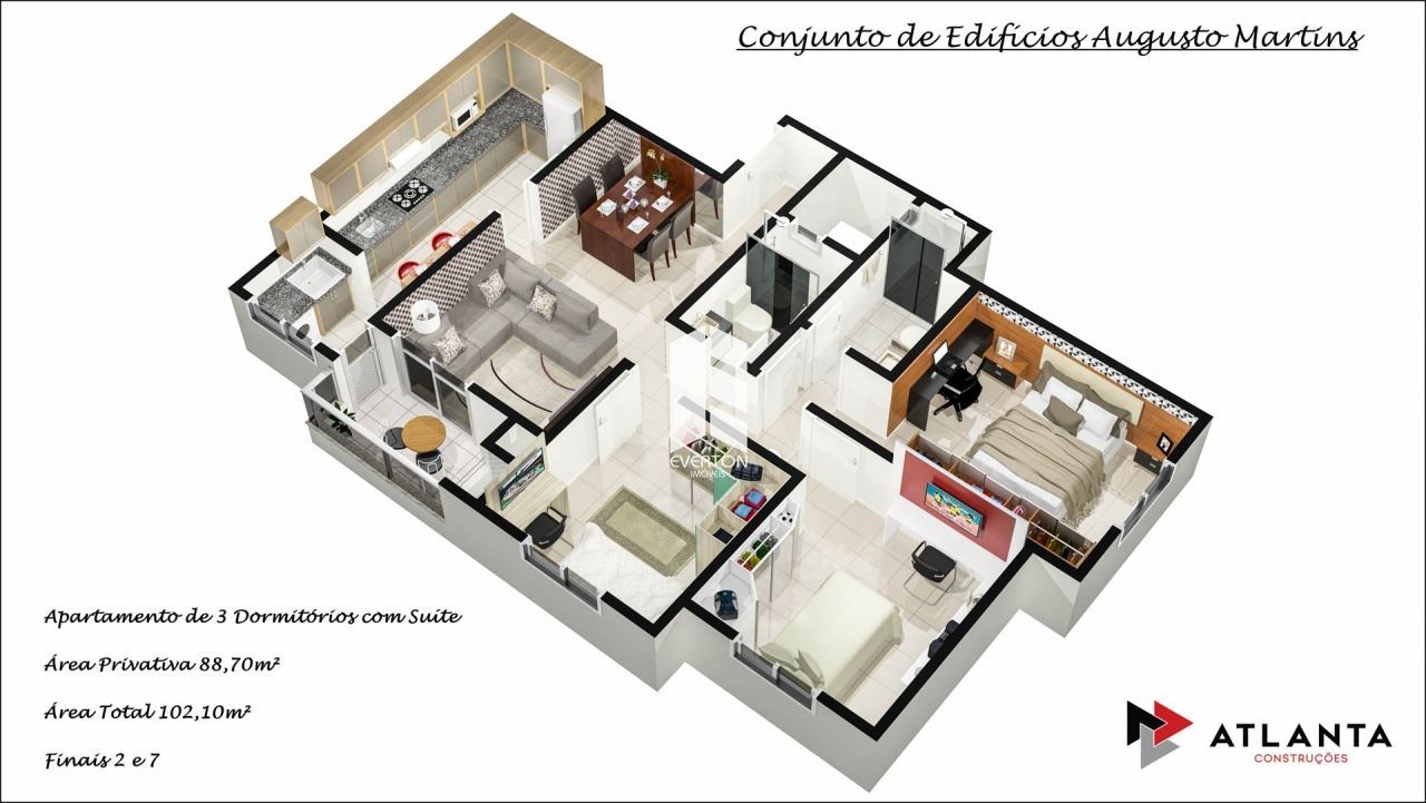 Apartamento de 3 quartos, 88m² no bairro Uglione, em Santa Maria | Eu Corretor