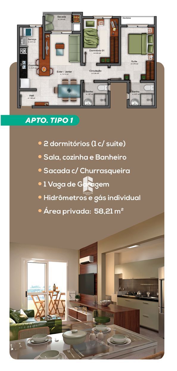 Apartamento de 2 quartos, 58m² no bairro São José, em Santa Maria | Eu Corretor