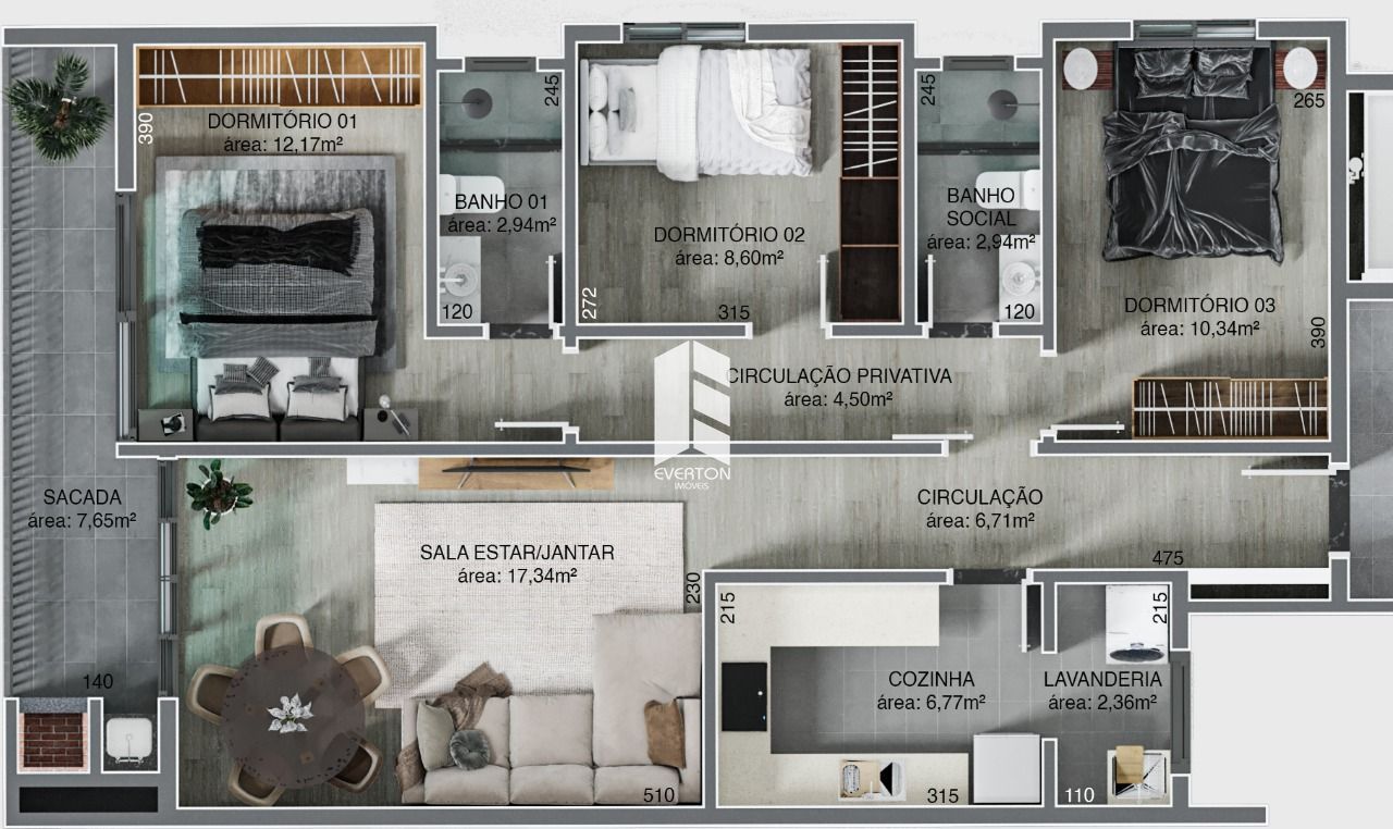 Apartamento de 3 quartos, 99m² no bairro Nossa Senhora Medianeira, em Santa Maria | Eu Corretor