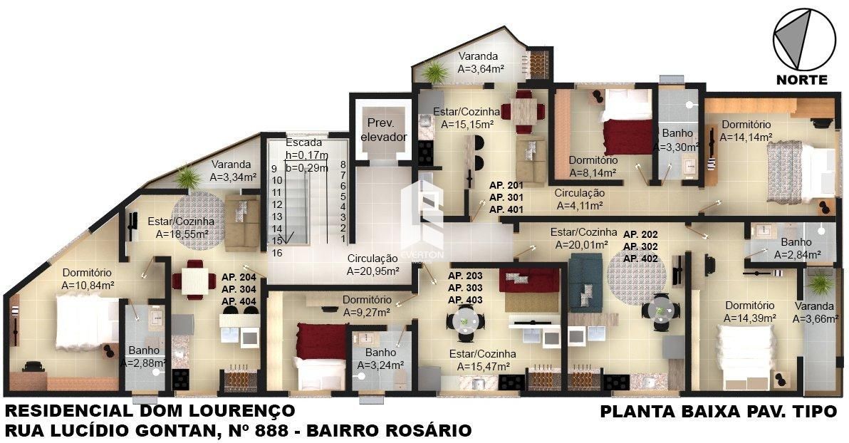 Apartamento de 1 quarto, 47m² no bairro Nossa Senhora do Rosário, em Santa Maria | Eu Corretor