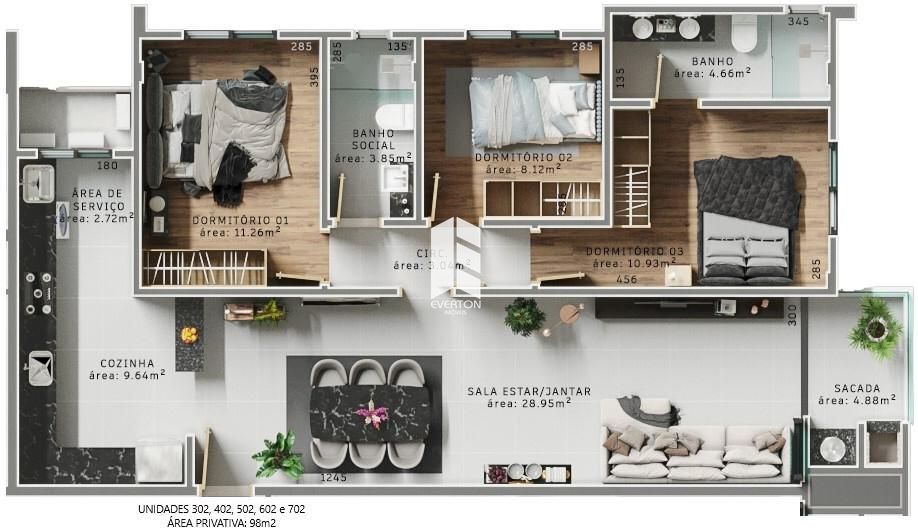 Apartamento de 2 quartos, 98m² no bairro Camobi, em Santa Maria | Eu Corretor