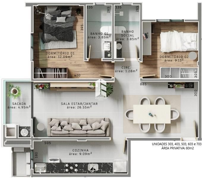 Apartamento de 2 quartos, 63m² no bairro Camobi, em Santa Maria | Eu Corretor