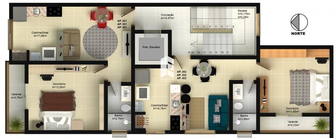 Apartamento de 1 quarto, 42m² no bairro Nossa Senhora do Rosário, em Santa Maria | Eu Corretor