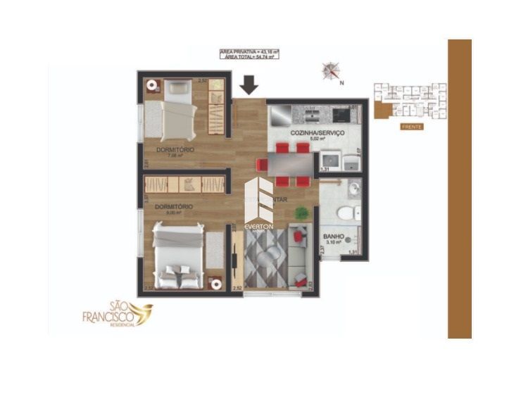 Apartamento de 2 quartos, 43m² no bairro Camobi, em Santa Maria | Eu Corretor