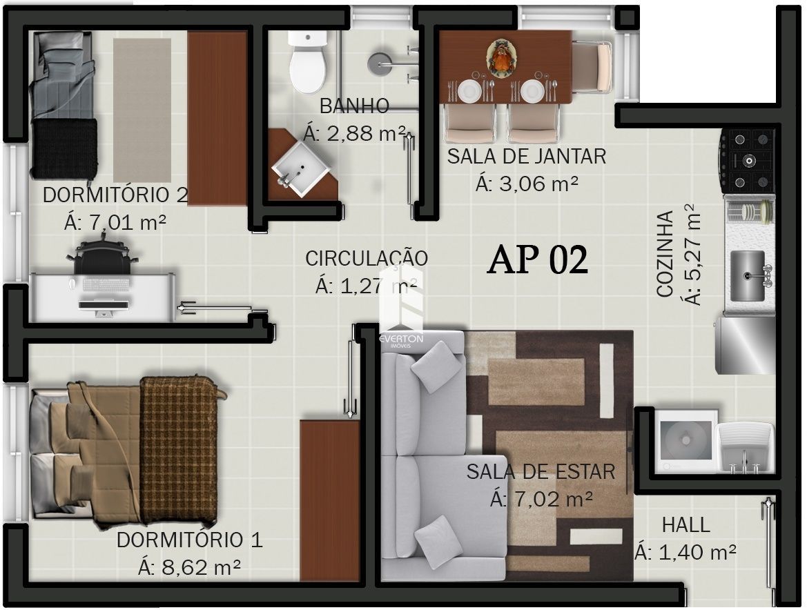 Apartamento de 2 quartos, 60m² no bairro Lorenzi, em Santa Maria | Eu Corretor